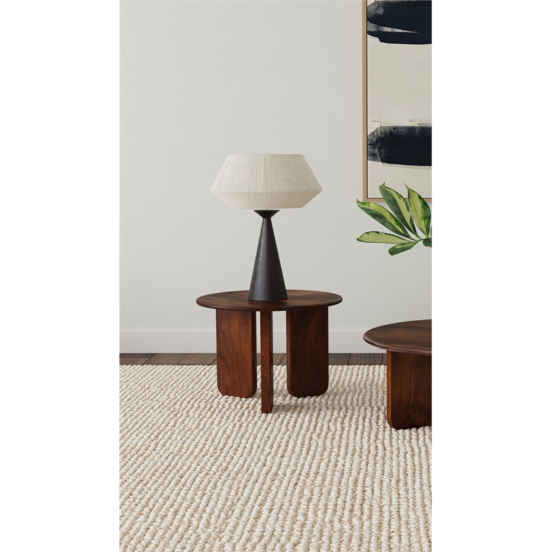 Pemberly Row Round Solid Mango Wood Side End Table in Deep Brown