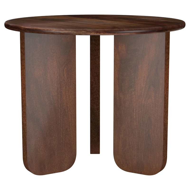 Pemberly Row Round Solid Mango Wood Side End Table in Deep Brown
