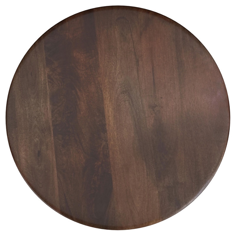 Pemberly Row Round Solid Mango Wood Side End Table in Deep Brown