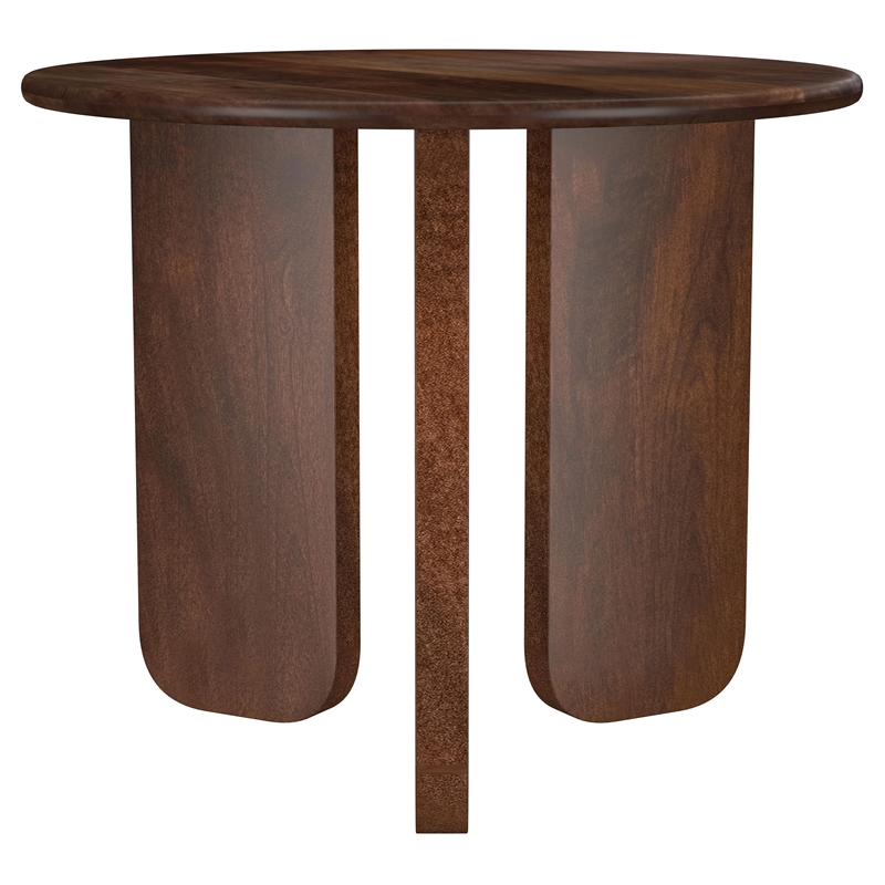 Pemberly Row Round Solid Mango Wood Side End Table in Deep Brown
