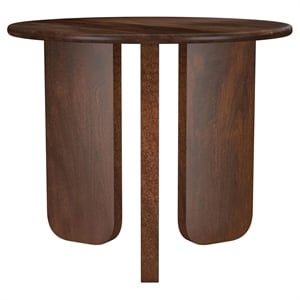 Pemberly Row Round Solid Mango Wood Side End Table in Deep Brown