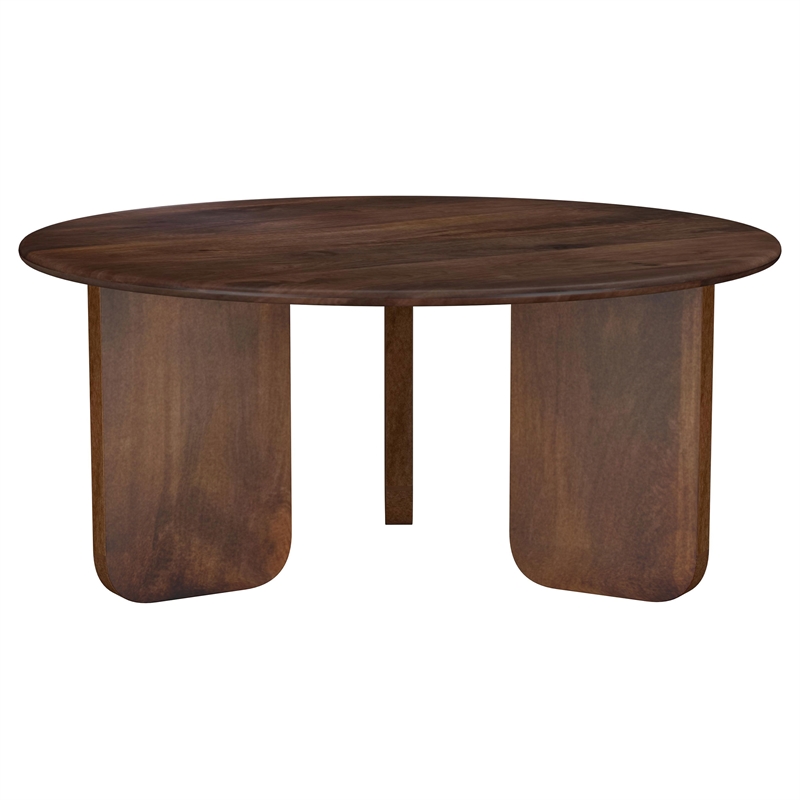 Pemberly Row 2-Piece Round Solid Mango Coffee and End Table Set in Brown