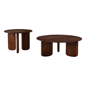 Pemberly Row 2-Piece Round Solid Mango Coffee and End Table Set in Brown