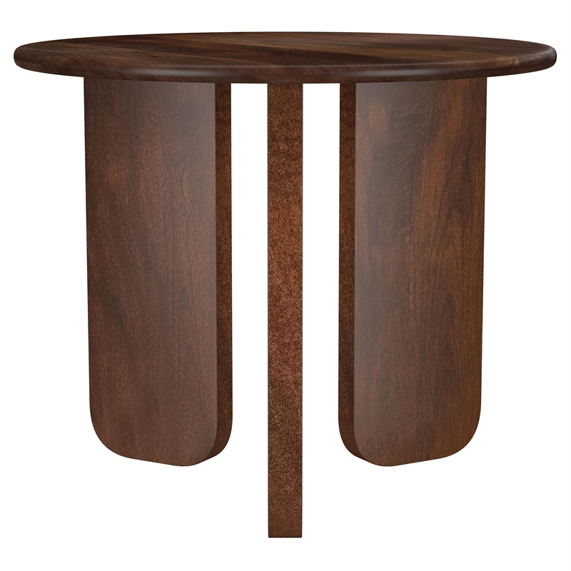 Pemberly Row 3-Piece Round Solid Mango Coffee and End Table Set in Brown