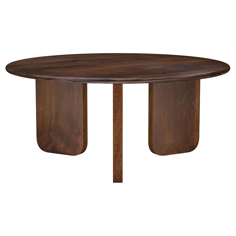 Pemberly Row 3-Piece Round Solid Mango Coffee and End Table Set in Brown