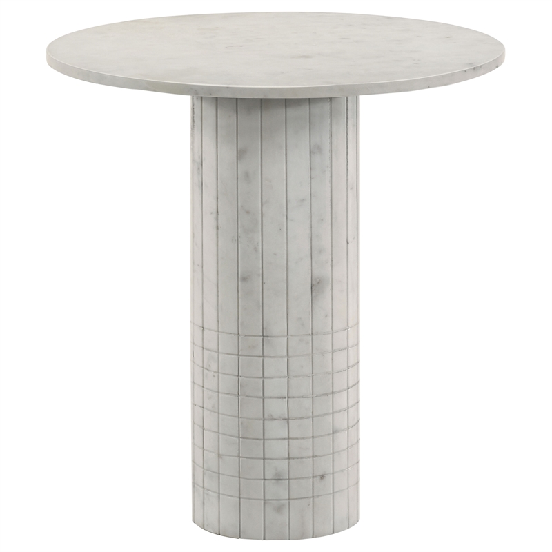 Pemberly Row 2-Piece Round Marble Coffee and End Table Set in White