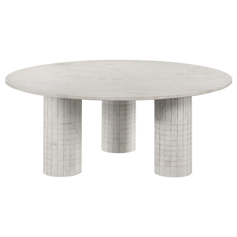 Pemberly Row 2-Piece Round Marble Coffee and End Table Set in White