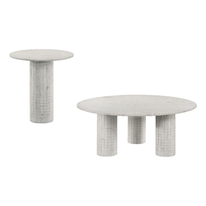 Pemberly Row 2-Piece Round Marble Coffee and End Table Set in White