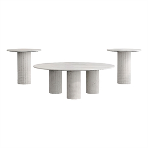 Pemberly Row 3-Piece Round Marble Coffee and End Table Set in White