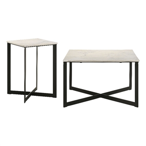 Pemberly Row 2-Piece Marble Top Coffee and End Table Set in White