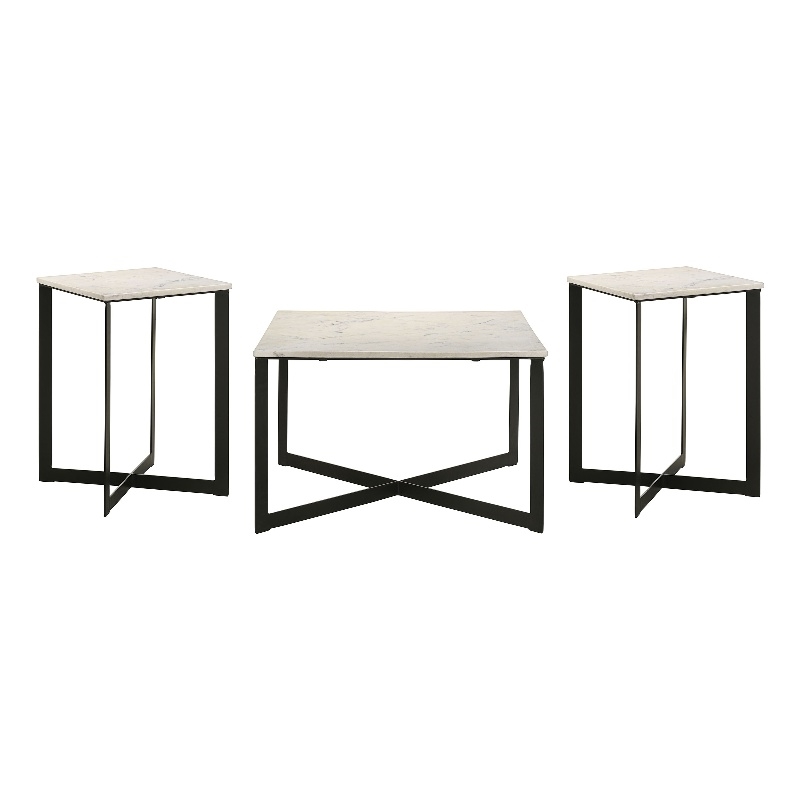 Pemberly Row 3-Piece Marble Top Coffee and End Table Set in White