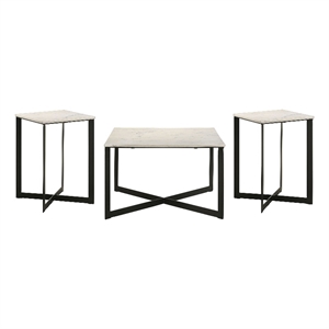 Pemberly Row 3-Piece Marble Top Coffee and End Table Set in White