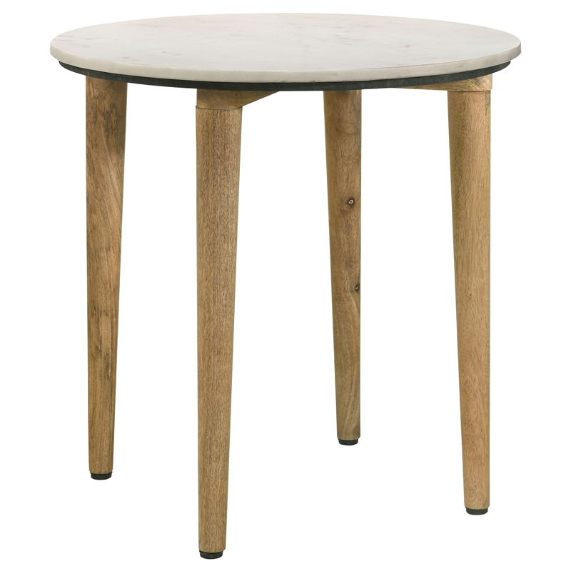 Pemberly Row 2-Piece Marble and Mango Coffee and End Table Set in White