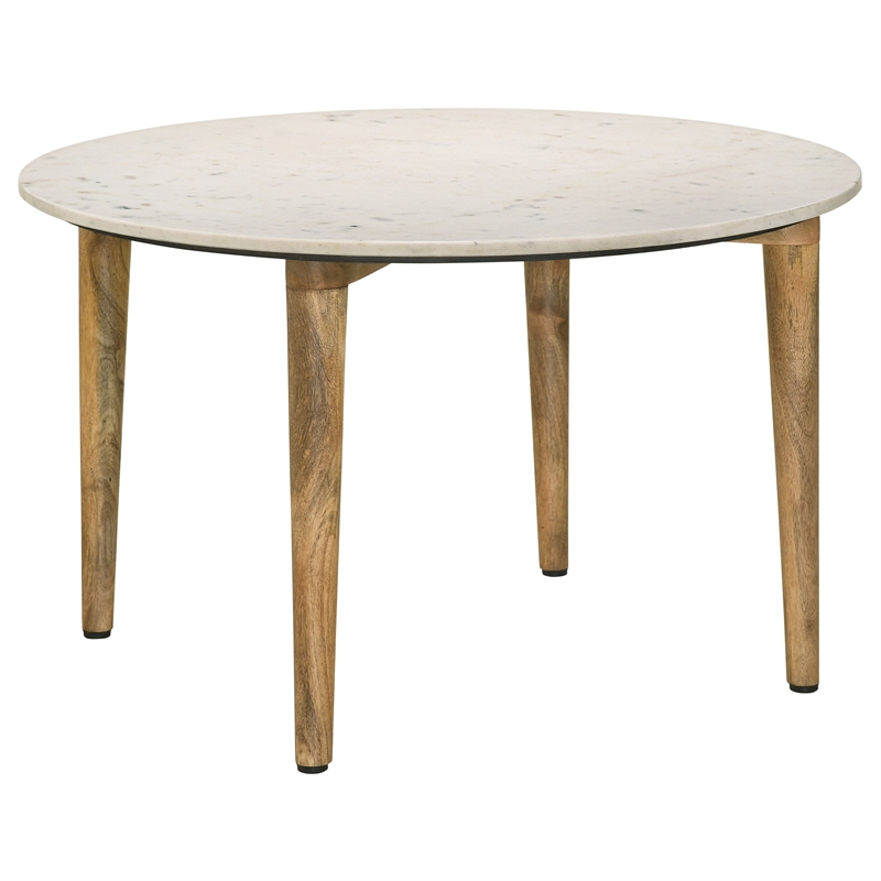 Pemberly Row 2-Piece Marble and Mango Coffee and End Table Set in White
