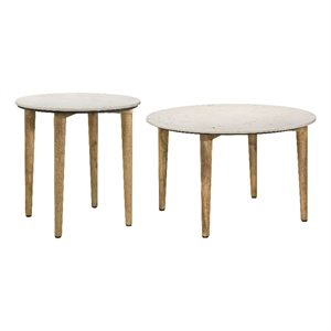 Pemberly Row 2-Piece Marble and Mango Coffee and End Table Set in White