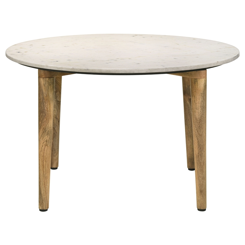 Pemberly Row 3-Piece Marble and Mango Coffee and End Table Set in White