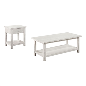 Pemberly Row 2-piece Coffee and 1-drawer End Table Set in White