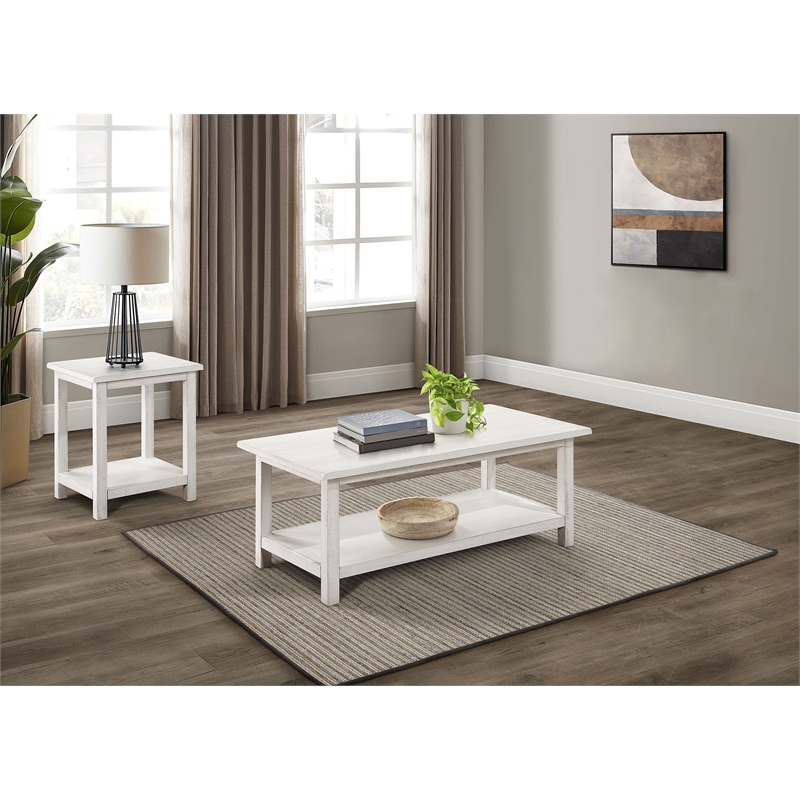 Pemberly Row 2-piece Coffee and End Table Set in Distressed White
