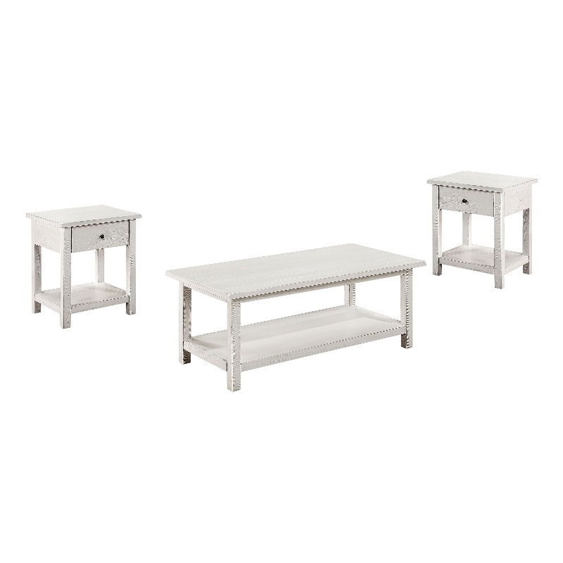 Pemberly Row 3-piece Coffee and 1-drawer End Table Set in White