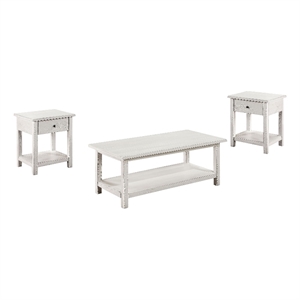 Pemberly Row 3-piece Coffee and 1-drawer End Table Set in White