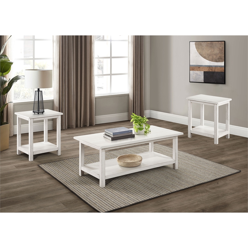 Pemberly Row 3-piece Coffee and End Table Set in Distressed White