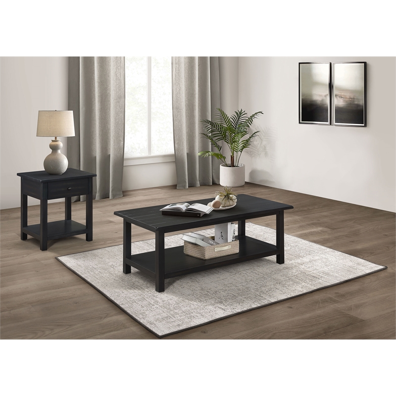 Pemberly Row 2-piece Coffee and 1-drawer End Table Set in Java