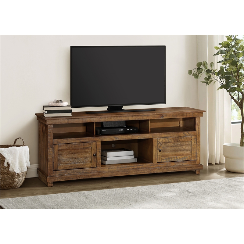 Pemberly Row 70-inch TV Stand Media Console in Distressed Brown
