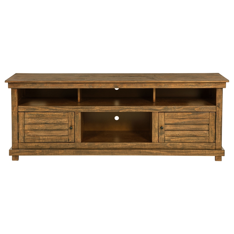Pemberly Row 70-inch TV Stand Media Console in Distressed Brown