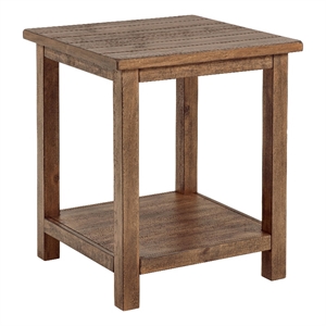 Pemberly Row Square Wood End Table with Shelf in Distressed Brown