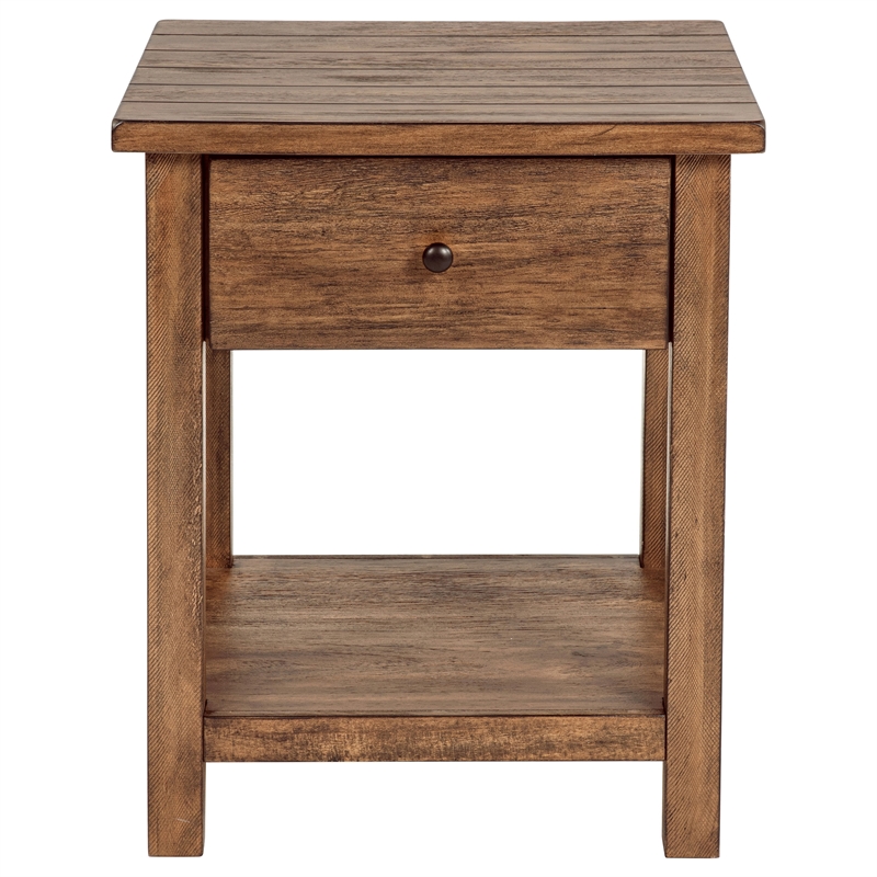 Pemberly Row 1-drawer Wood End Table with Shelf in Distressed Brown