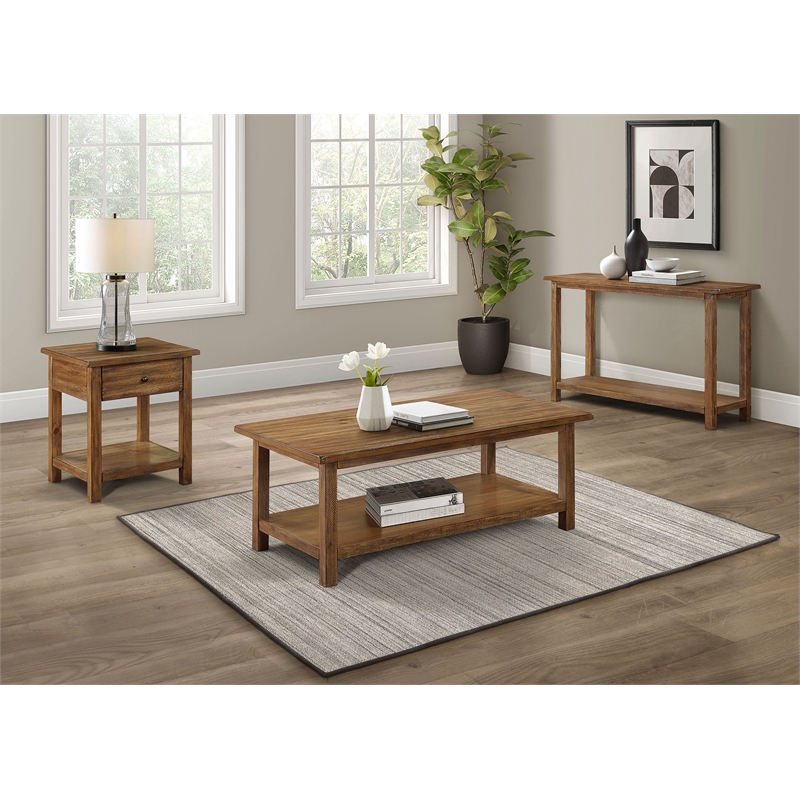 Pemberly Row 1-drawer Wood End Table with Shelf in Distressed Brown