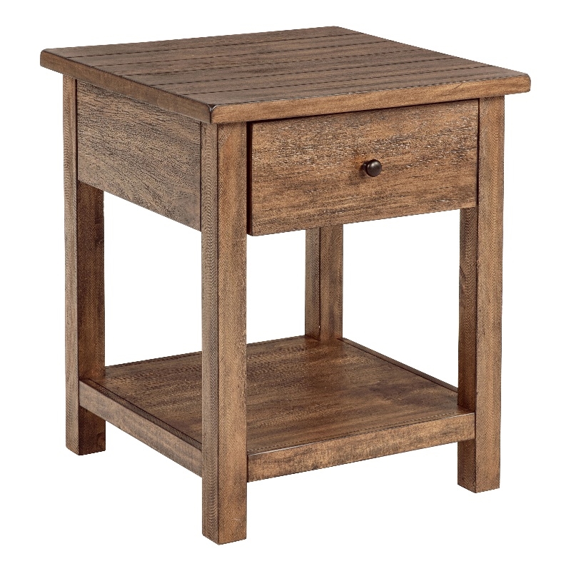 Pemberly Row 1-drawer Wood End Table with Shelf in Distressed Brown