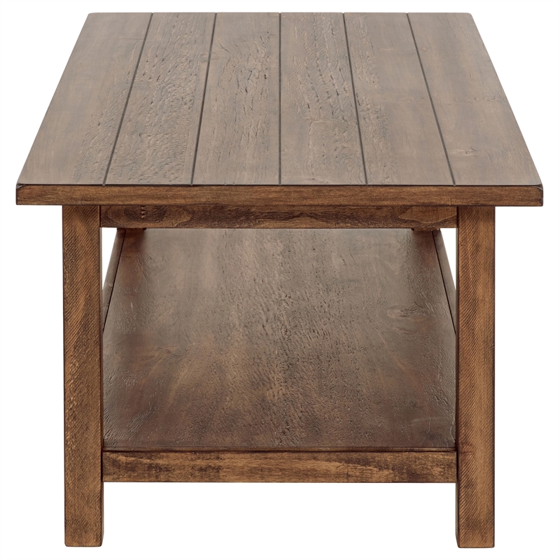Pemberly Row Rectangular Wood Coffee Table with Shelf in Distressed Brown