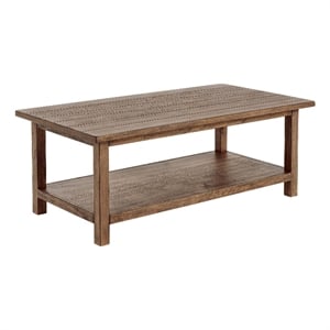 Pemberly Row Rectangular Wood Coffee Table with Shelf in Distressed Brown
