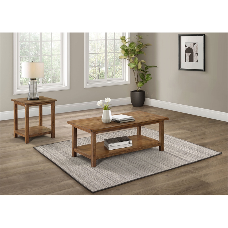 Pemberly Row 2-piece Coffee and End Table Set in Distressed Brown
