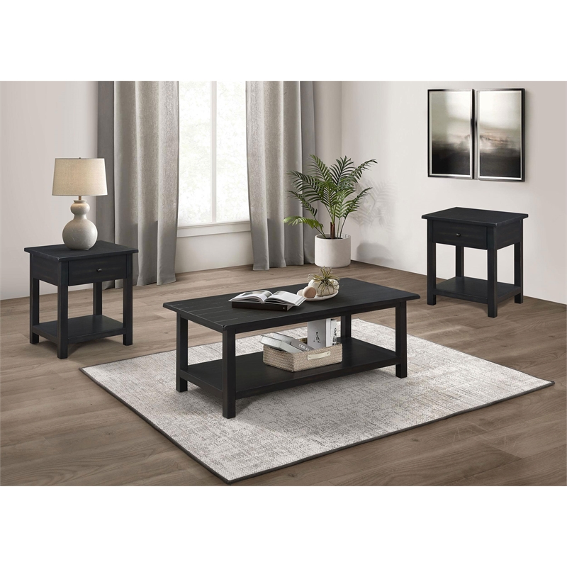 Pemberly Row 3-piece Coffee and 1-drawer End Table Set in Java