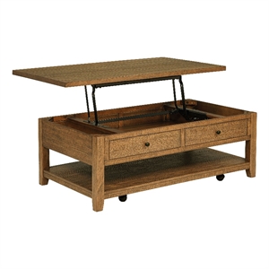 Pemberly Row 48&quot Wood Mobile Lift Top Coffee Table in Distressed Brown