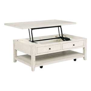Pemberly Row 48&quot Wood Mobile Lift Top Coffee Table in Distressed White
