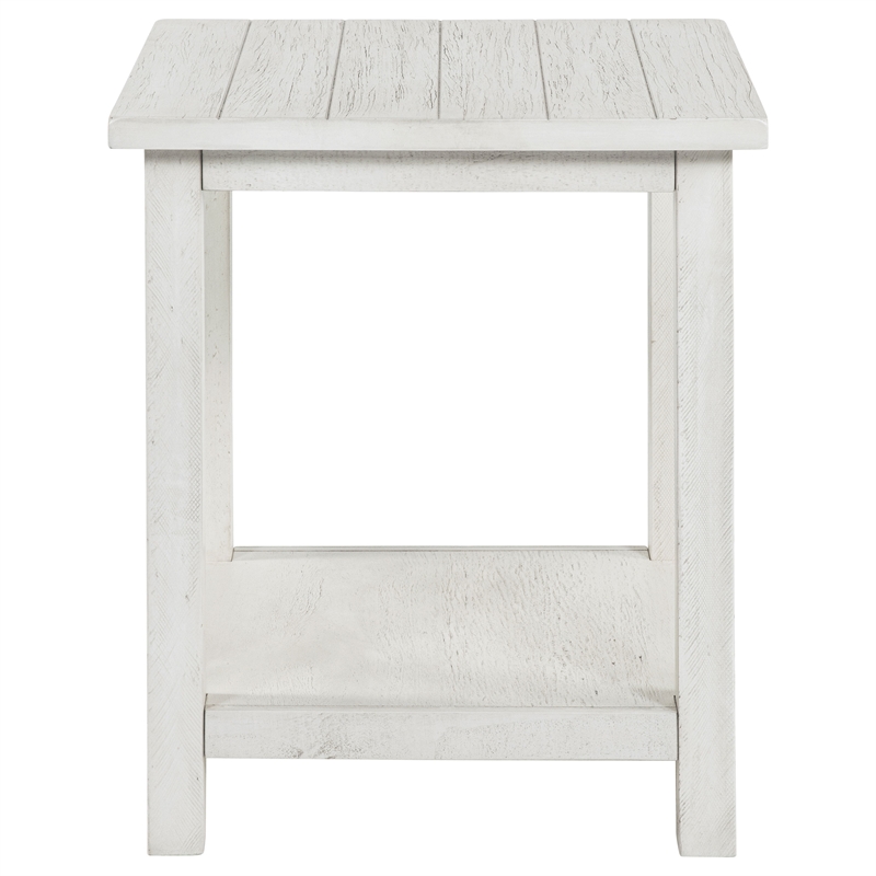 Pemberly Row Square Wood End Table with Shelf in Distressed White