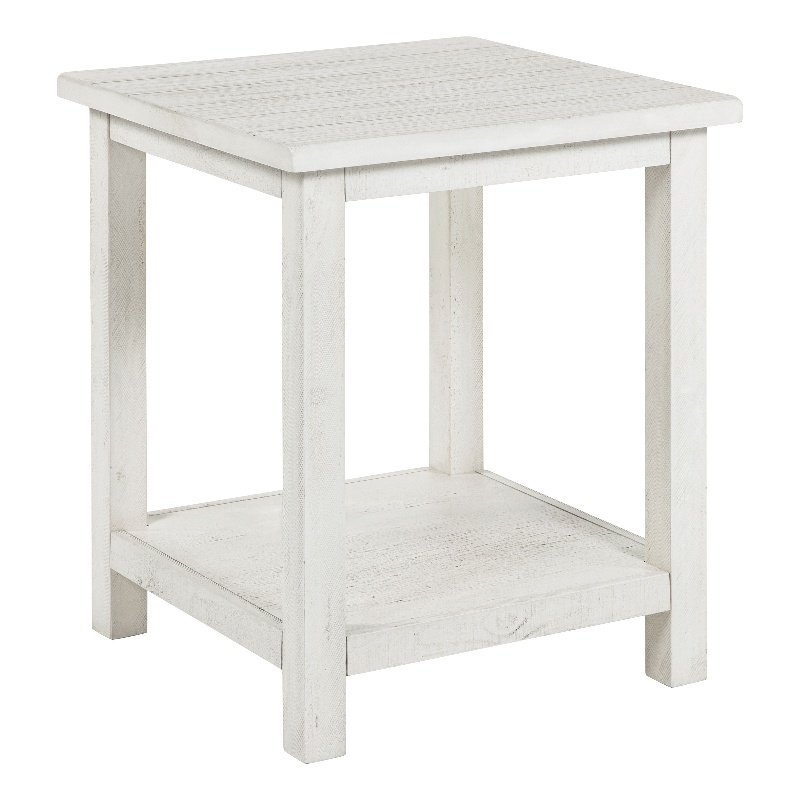 Pemberly Row Square Wood End Table with Shelf in Distressed White