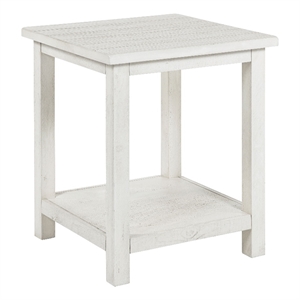 Pemberly Row Square Wood End Table with Shelf in Distressed White