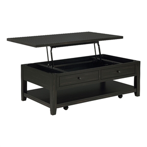 Pemberly Row 48&quot Wood Mobile Lift Top Coffee Table in Distressed Java Black