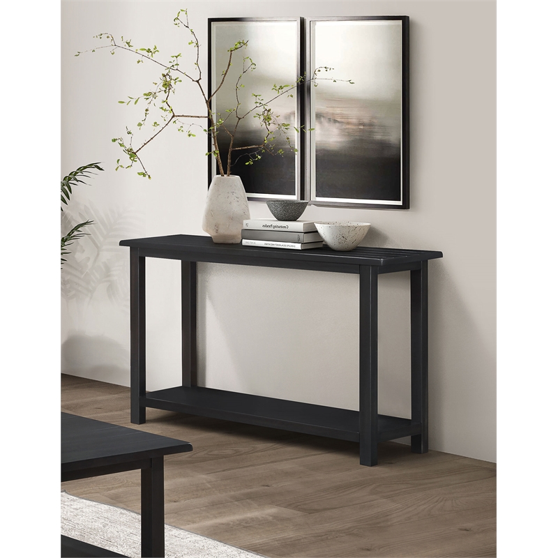 Pemberly Row Wood Entryway Sofa Console Table with Shelf in Java