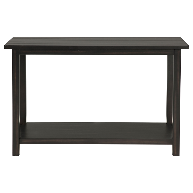 Pemberly Row Wood Entryway Sofa Console Table with Shelf in Java