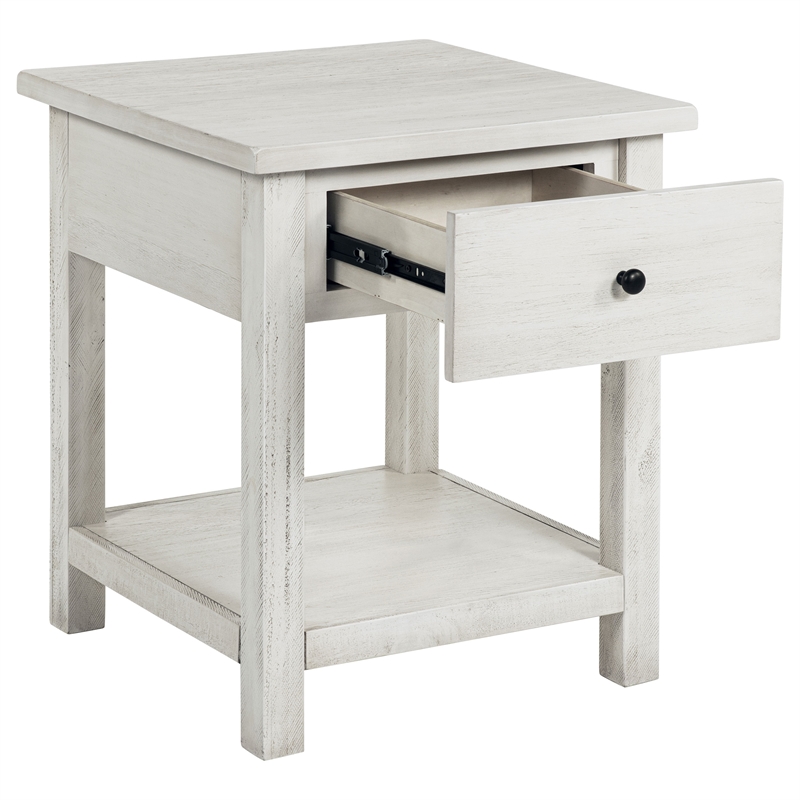 Pemberly Row 1-drawer Wood End Table with Shelf in Distressed White