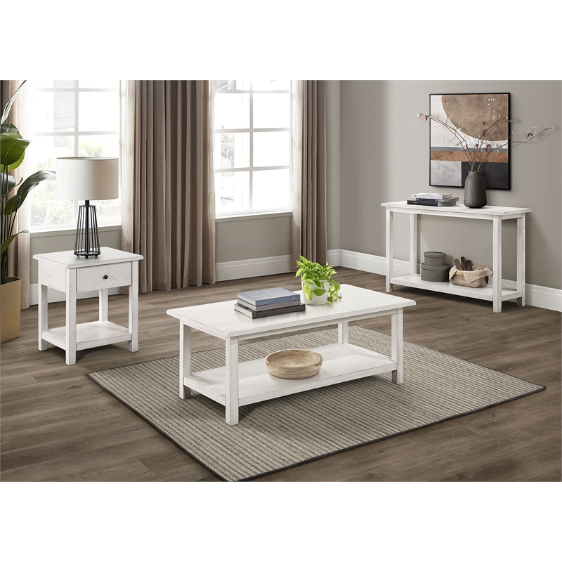 Pemberly Row 1-drawer Wood End Table with Shelf in Distressed White