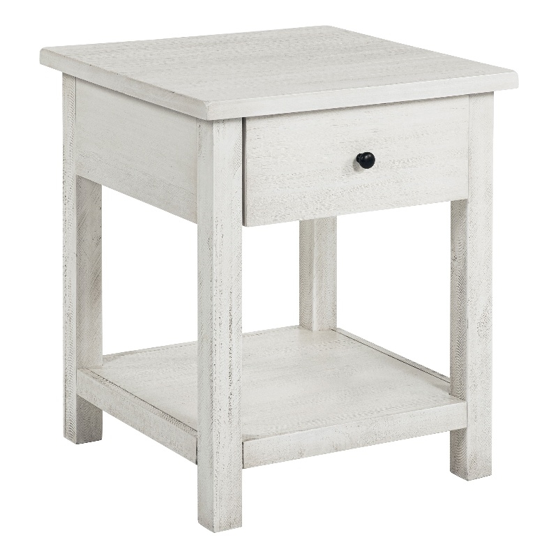 Pemberly Row 1-drawer Wood End Table with Shelf in Distressed White