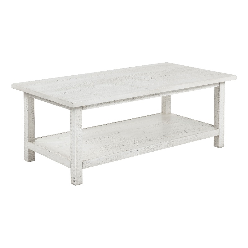 Pemberly Row Rectangular Wood Coffee Table with Shelf in Distressed White