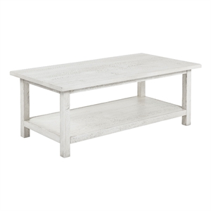 Pemberly Row Rectangular Wood Coffee Table with Shelf in Distressed White