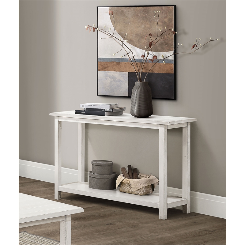 Pemberly Row Wood Entryway Sofa Console Table with Shelf in White